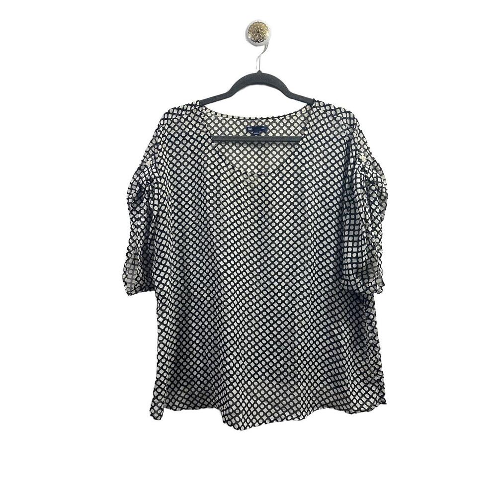 Gap Blouse Womens Size XXL Black/White Roll Tab Short Sleeves Geometric Pattern